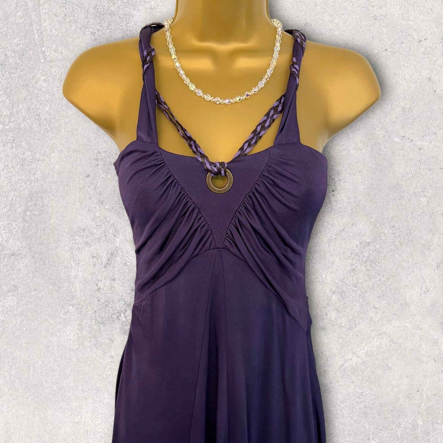 Karen Millen Vintage Purple V Neck Sleeveless Silky Midi Dress UK 14 US 10 EU 42 Timeless Fashions