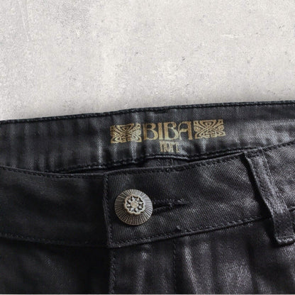 Biba Ladies Black Slim Leg Mid Rise Coated Stretch Jeans UK 12 US 8 EU 40 Timeless Fashions