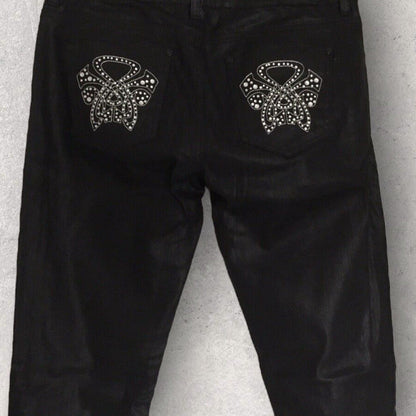 Biba Ladies Black Slim Leg Mid Rise Coated Stretch Jeans UK 12 US 8 EU 40 Timeless Fashions