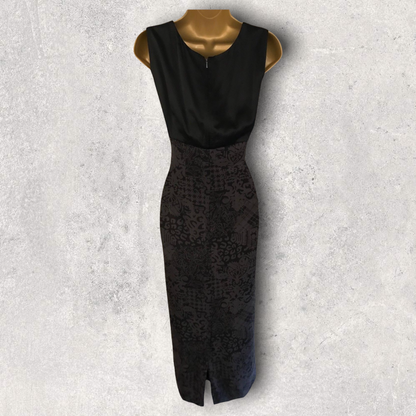 August Womens Silk Black & Grey Silk Pencil Dress UK 8 US 4 EU 36 Timeless Fashions