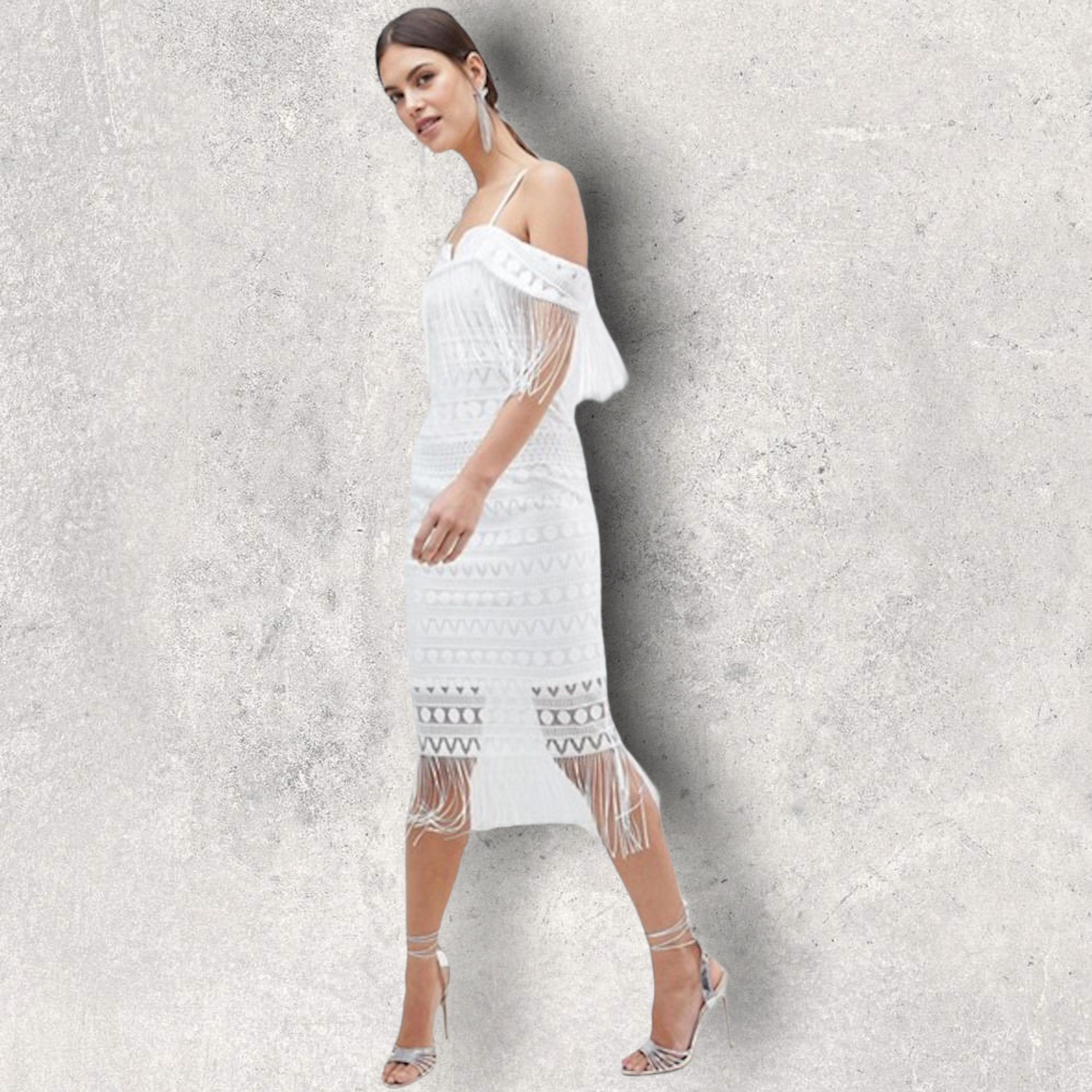 C By Cubic White Off The Shoulder Tassel Summer Dress UK 10 US 6 EU 38 BNWT RRP £89 Timeless Fashions
