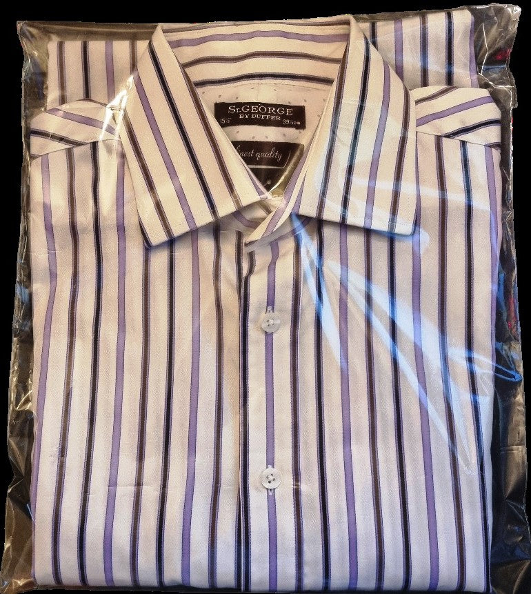 St George by DUFFER Mens White & Lilac Multi Stripe Shirt. Size 15½ collar. Timeless Fashions