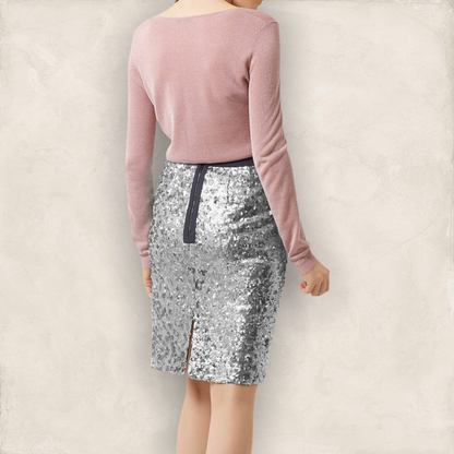 Fenn Wright Manson Caroline Skirt, Silver/Grey Sequin UK 18 US 14 EU 46 Timeless Fashions