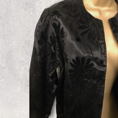 Hamells London Women's Vintage Black Velvet Flock Jacket UK 10 US 6 EU 38 Timeless Fashions