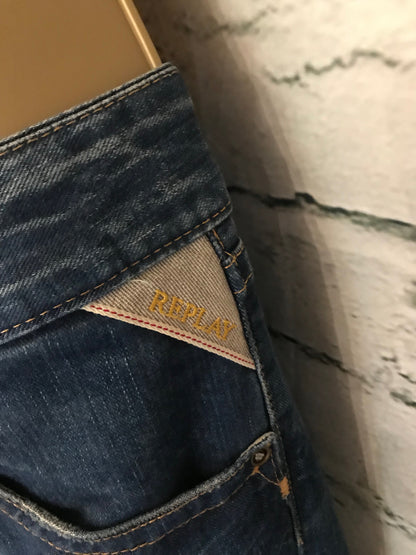 REPLAY Ladies Blue Jeans Gem Pockets Button Fly Low Rise W30" L34" Timeless Fashions