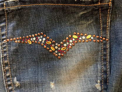 REPLAY Ladies Blue Jeans Gem Pockets Button Fly Low Rise W30" L34" Timeless Fashions