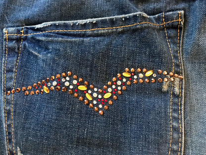 REPLAY Ladies Blue Jeans Gem Pockets Button Fly Low Rise W30" L34" Timeless Fashions