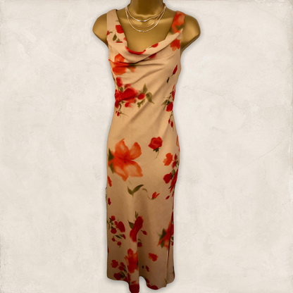 Chrystiano Beige & Red Floral Special Occasion Outfit UK 12 US 8 EU 40 Timeless Fashions