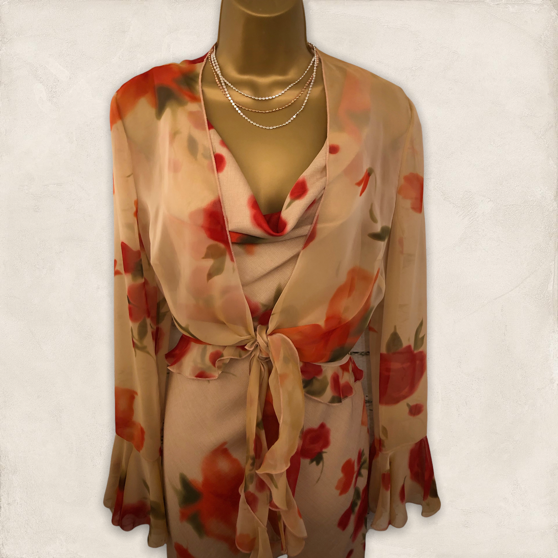 Chrystiano Beige & Red Floral Special Occasion Outfit UK 12 US 8 EU 40 BNWT RRP £295 Timeless Fashions