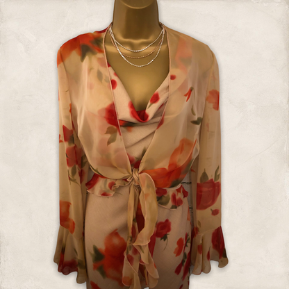 Chrystiano Beige & Red Floral Special Occasion Outfit UK 12 US 8 EU 40 Timeless Fashions