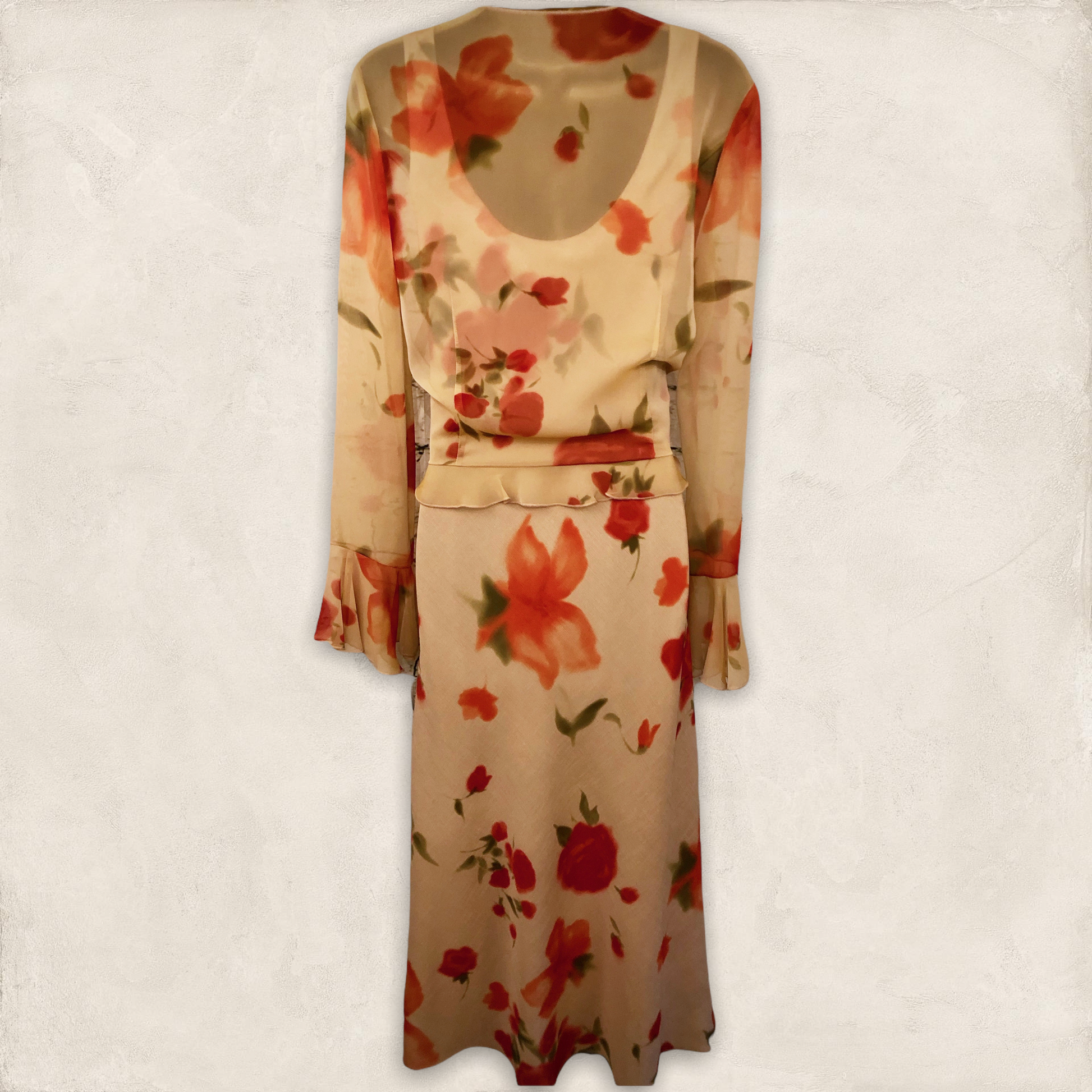 Chrystiano Beige & Red Floral Special Occasion Outfit UK 12 US 8 EU 40 Timeless Fashions