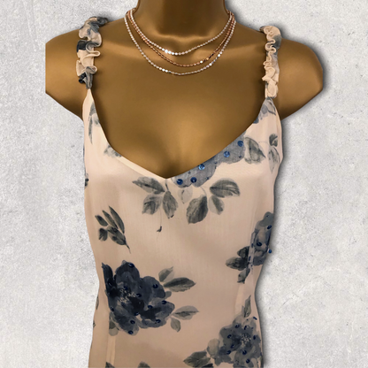 Latte Ivory & Blue Floral Special Occasion Outfit UK 12 US 8 EU 40 BNWT Timeless Fashions