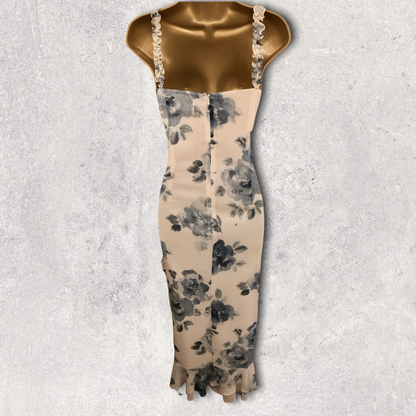 Latte Ivory & Blue Floral Special Occasion Outfit UK 12 US 8 EU 40 BNWT Timeless Fashions