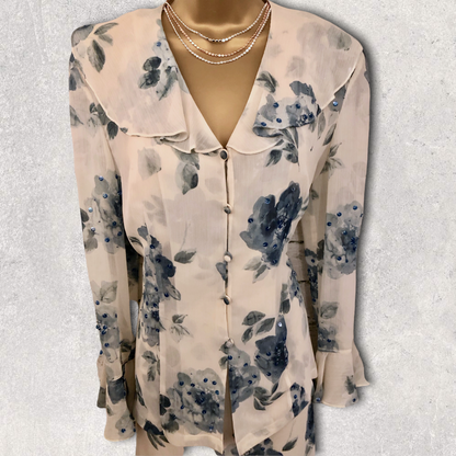 Latte Ivory & Blue Floral Special Occasion Outfit UK 12 US 8 EU 40 BNWT Timeless Fashions
