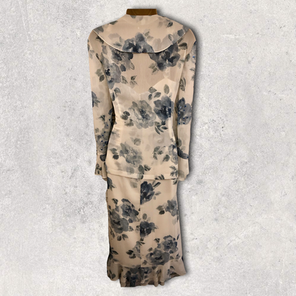 Latte Ivory & Blue Floral Special Occasion Outfit UK 12 US 8 EU 40 BNWT Timeless Fashions