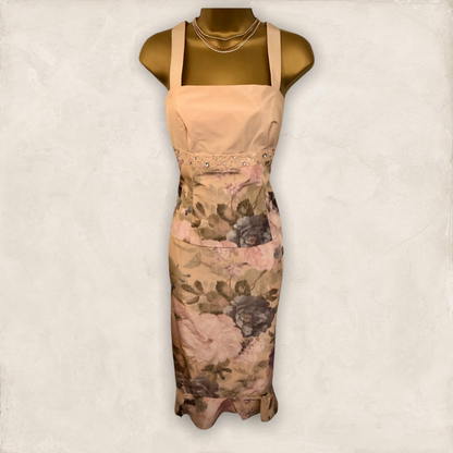 Frank Usher Peach Floral 3 Piece Special Occasion Outfit UK 12 US 8 EU 40 Timeless Fashions