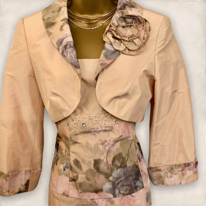 Frank Usher Peach Floral 3 Piece Special Occasion Outfit UK 12 US 8 EU 40 Timeless Fashions