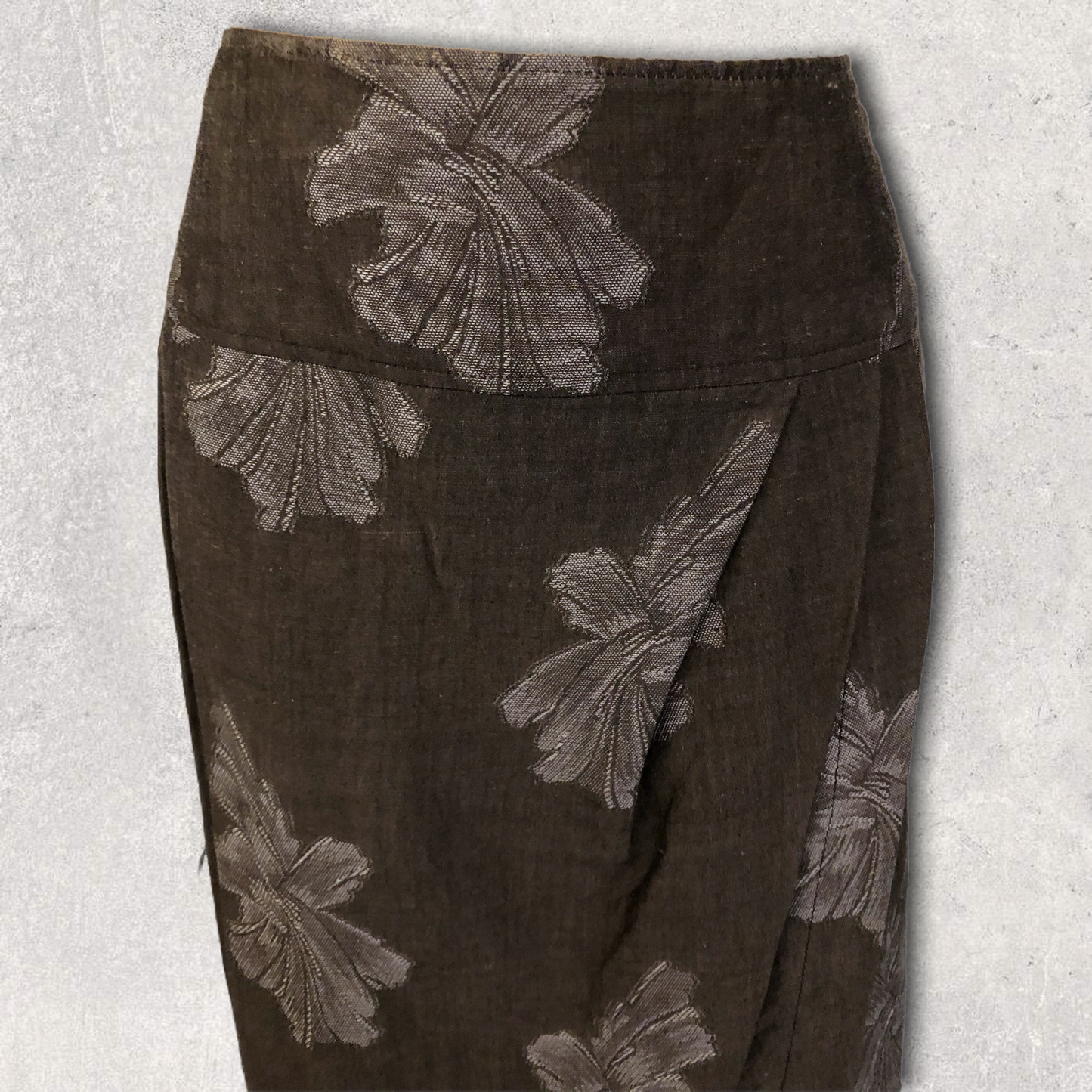 Pret Grey Floral Linen Mix Faux Wrap Skirt Size UK 12 US 8 EU 40 Timeless Fashions