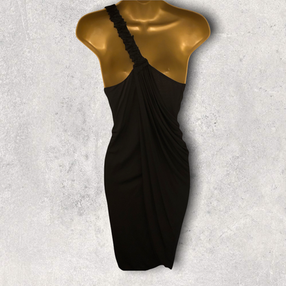 Yigal Azrouel Black One Shoulder Ruffle Drape Dress Sz 1 UK 8 US 4 EU 36 Timeless Fashions