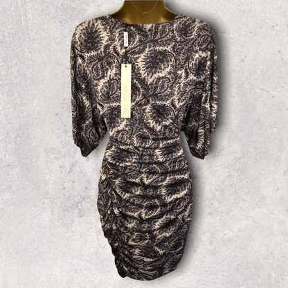 Yigal Azrouel Silk Paisley Print Kimono Style Ruched Dress UK 10 US 6 EU 38 BNWT RRP £780 Timeless Fashions