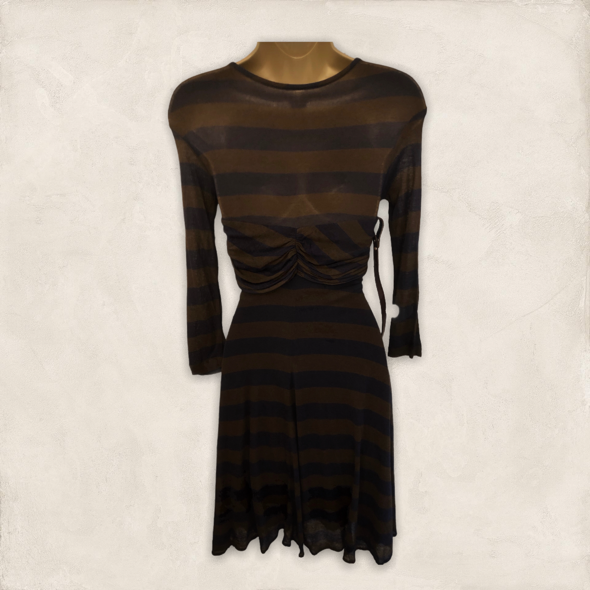 Yigal Azrouel Storm Blue & Earth Brown Striped Dress UK 8 US 4 EU 36 BNWT RRP £490 Timeless Fashions