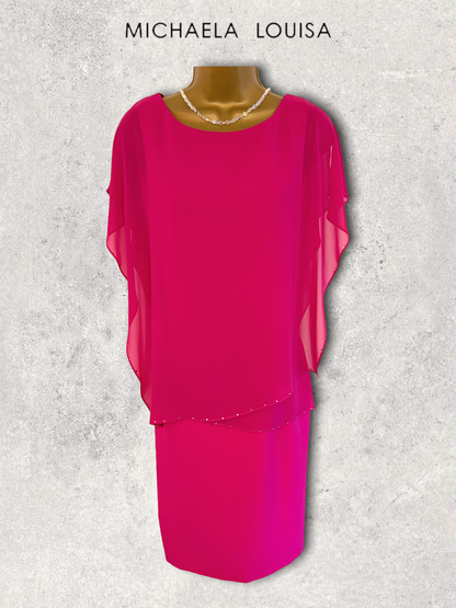 Michaela Louisa Hot Pink Chiffon Layered Dress UK 10 US 6 EU 3 Timeless Fashions