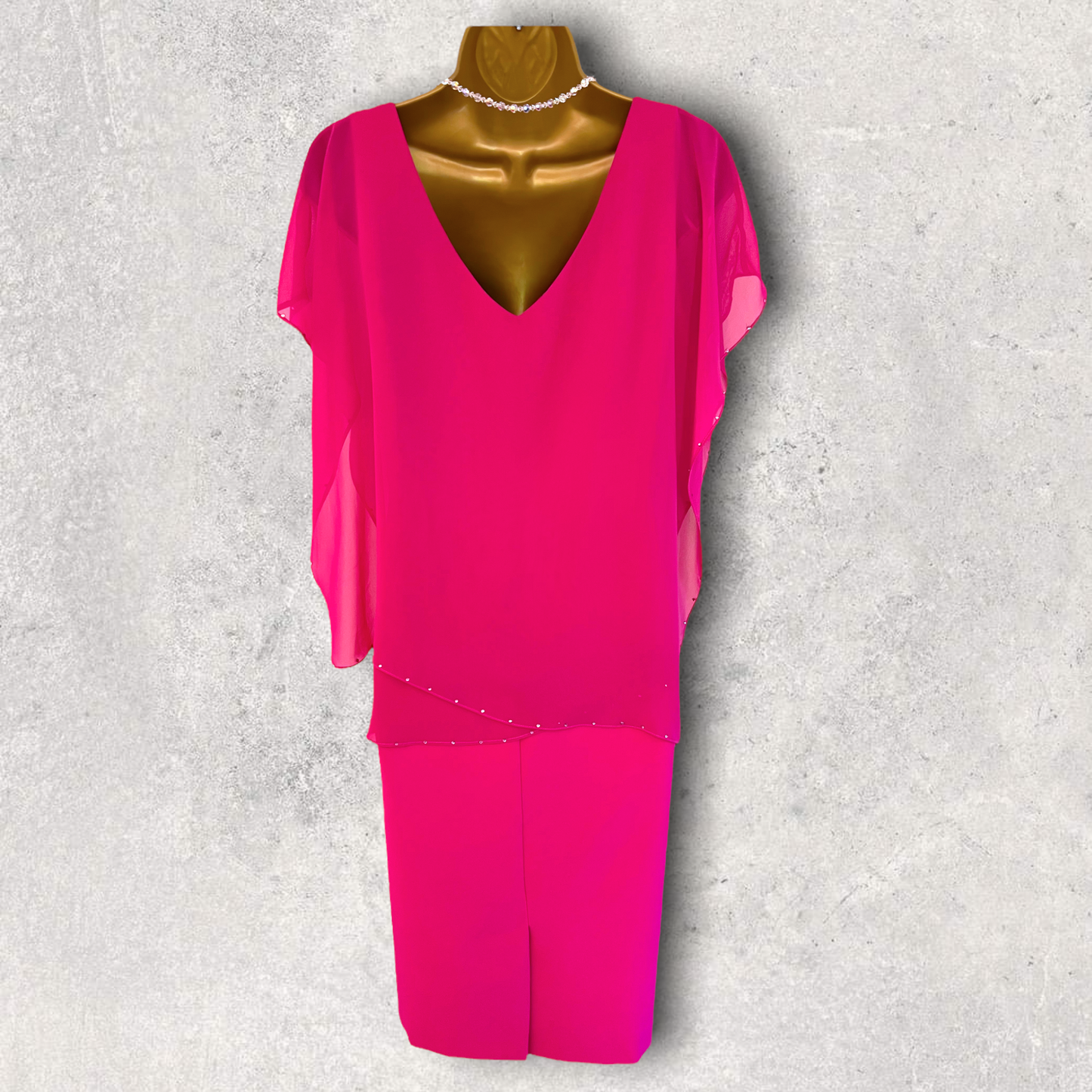 Michaela Louisa Hot Pink Chiffon Layered Dress UK 10 US 6 EU 38 BNWT RRP £195 Timeless Fashions
