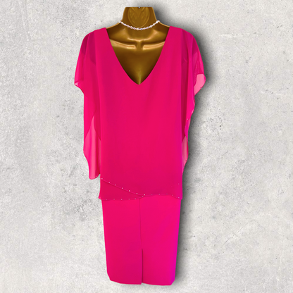 Michaela Louisa Hot Pink Chiffon Layered Dress UK 10 US 6 EU 3 Timeless Fashions