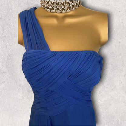 Monsoon Rhumba Blue One Shoulder Silk Dress UK 10 US 6 EU 38 Timeless Fashions