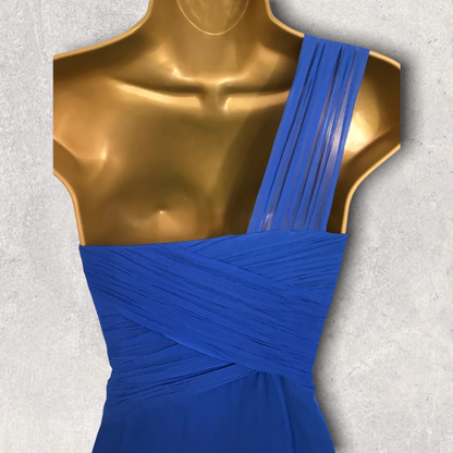 Monsoon Rhumba Blue One Shoulder Silk Dress UK 10 US 6 EU 38 Timeless Fashions