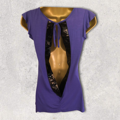 Tom Wolfe Big Flower Backless Purple Top UK 12 Timeless Fashions