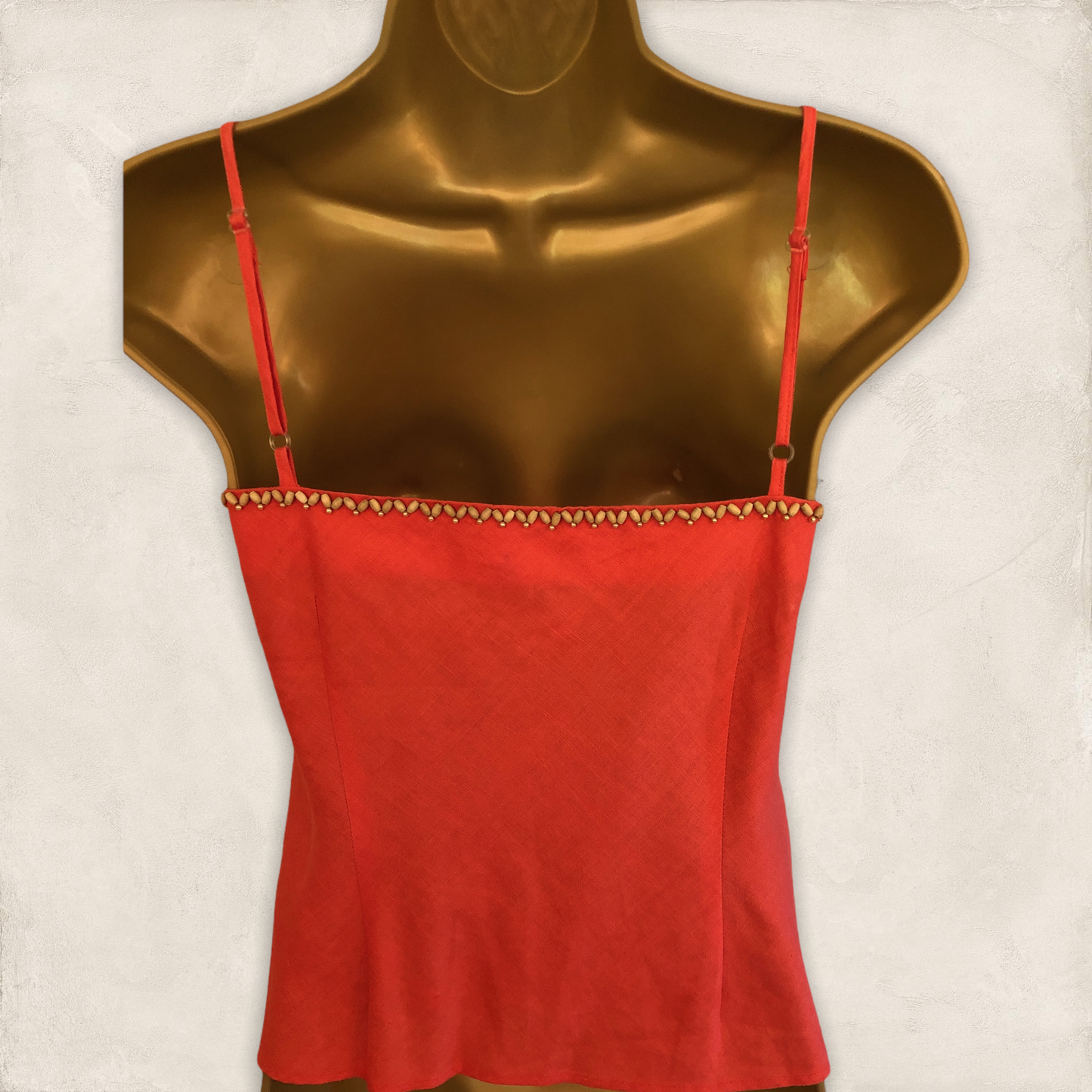 Derhy Coral Linen Beaded Cami Top Size M UK 10 US 6 EU 38 Timeless Fashions