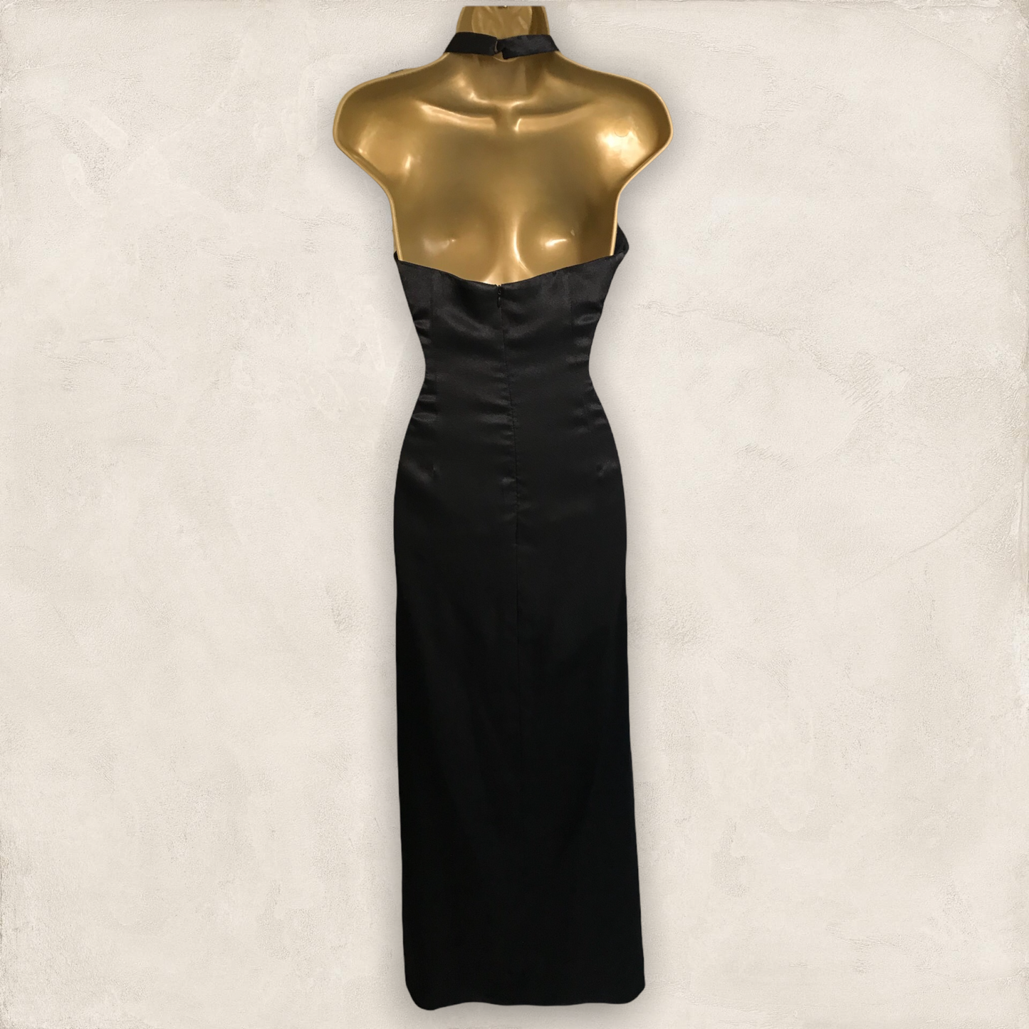 Irene's Creation Black Satin Halterneck Long Dress UK 8 US 4 EU 36 Timeless Fashions