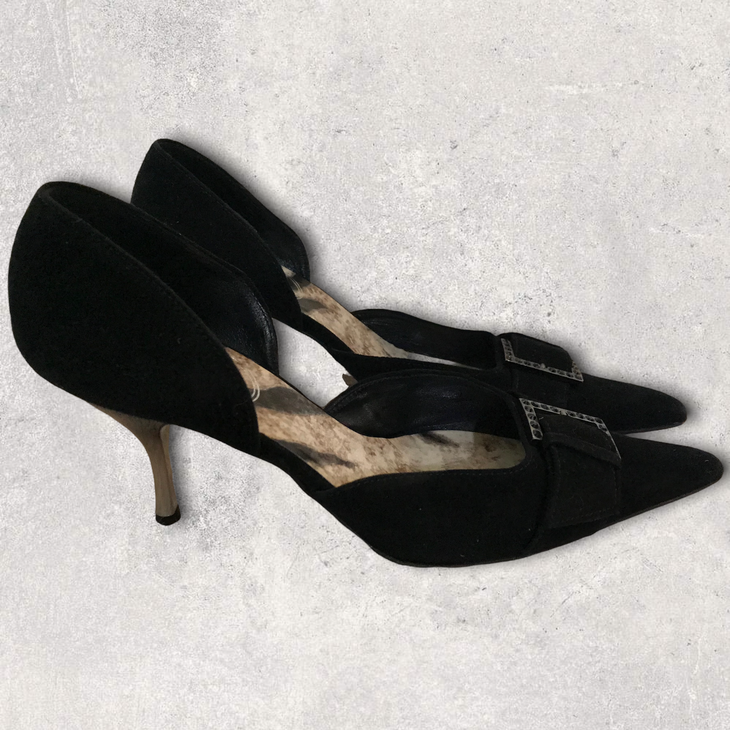 Linea Bruna Black Suede Court Shoes UK 5.5 US 8 EU 39 Timeless Fashions
