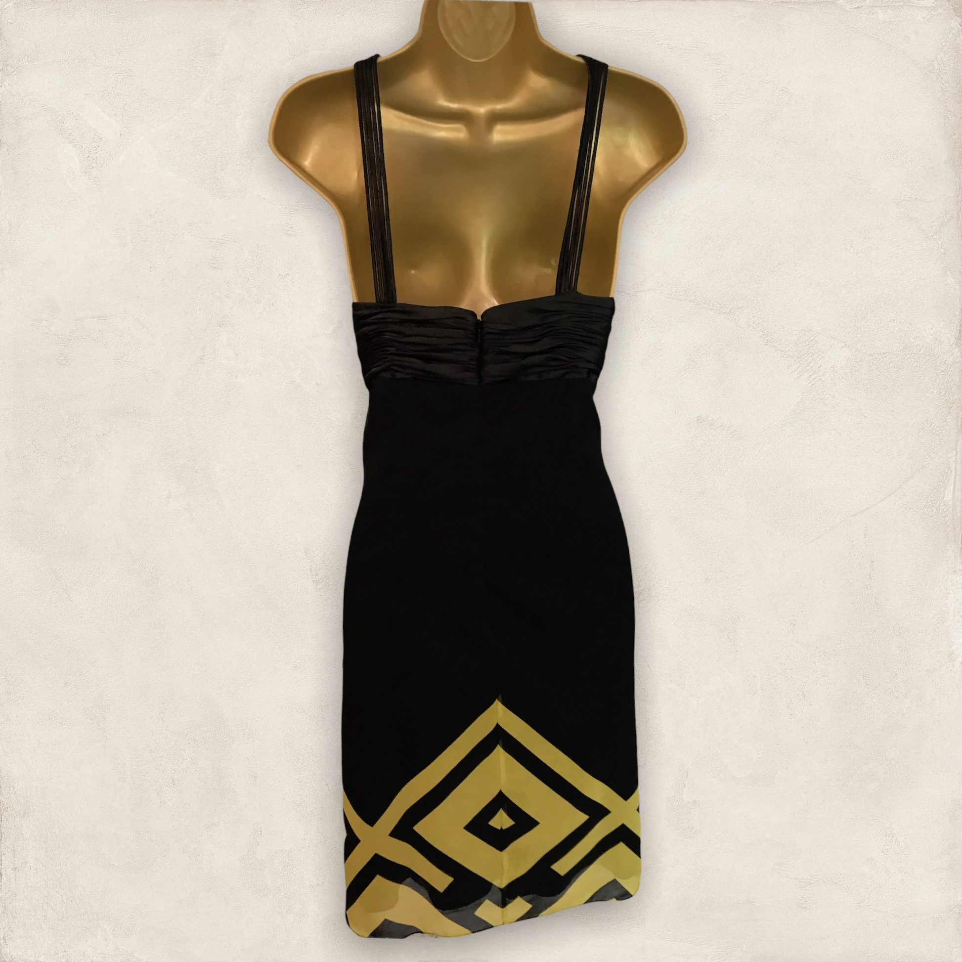 Daniella Collection Black Yellow Mini Dress UK 12 US 8 EU 40 Timeless Fashions