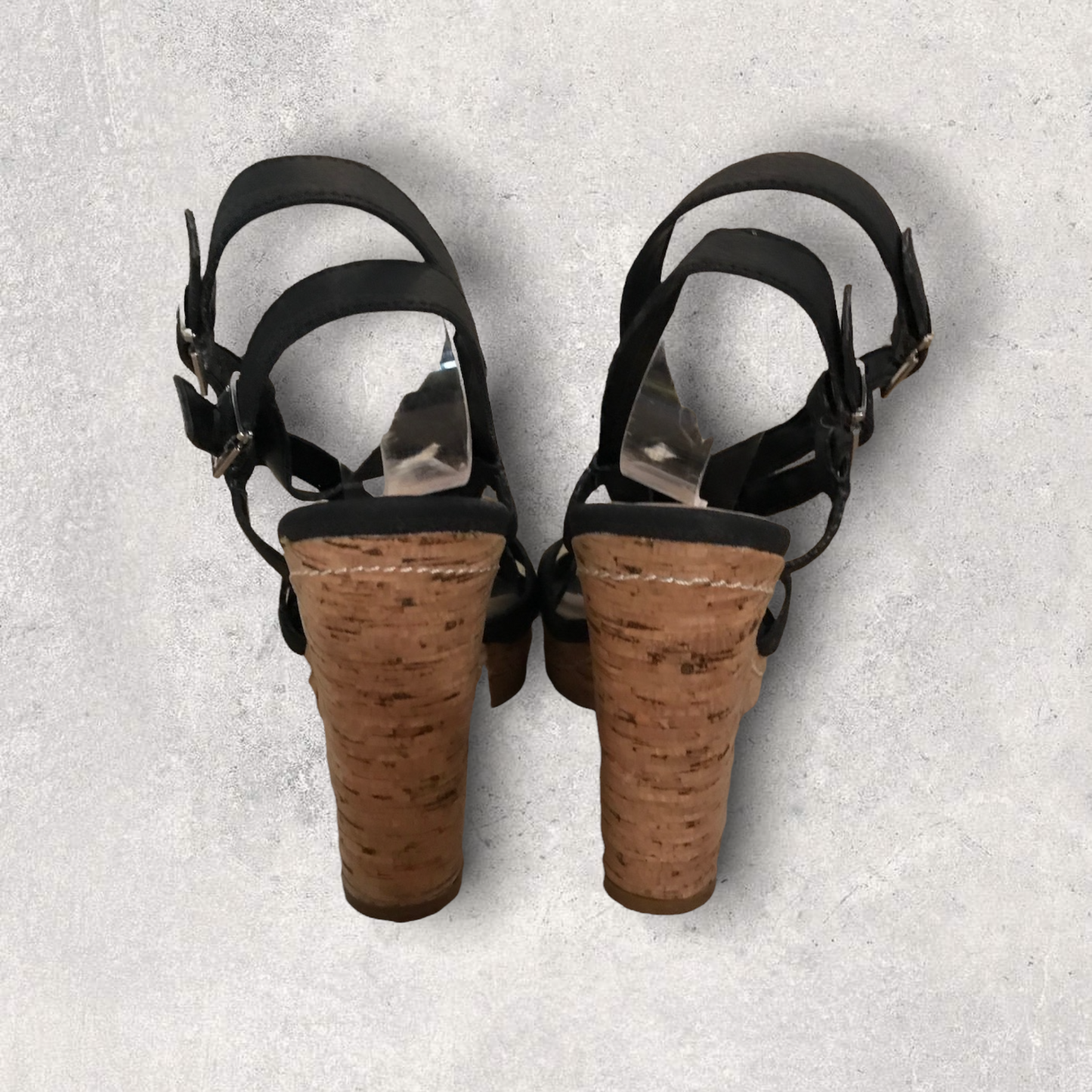Carvela Black Criss Cross Cork Block Heel Sandals UK 7 EU 40 Timeless Fashions