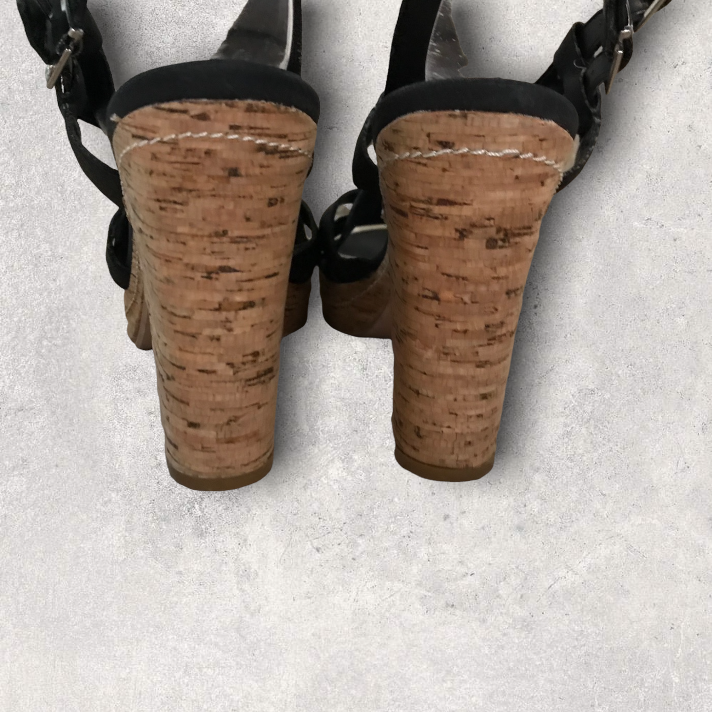 Carvela Black Criss Cross Cork Block Heel Sandals UK 7 EU 40 Timeless Fashions