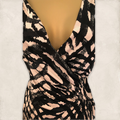 Ghost Black Cream Wrap Style Fixed Drape Dress Size S UK 10 US 6 EU 38 Timeless Fashions