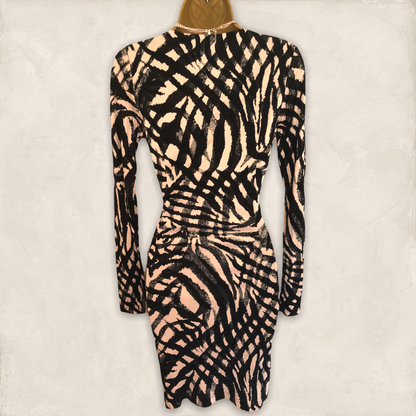 Ghost Black Cream Wrap Style Fixed Drape Dress Size S UK 10 US 6 EU 38 Timeless Fashions
