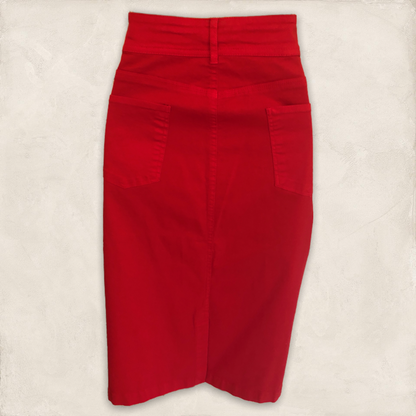 Pomodoro Womens Red Cotton Pencil Skirt UK 18 US 14 EU 46 Timeless Fashions