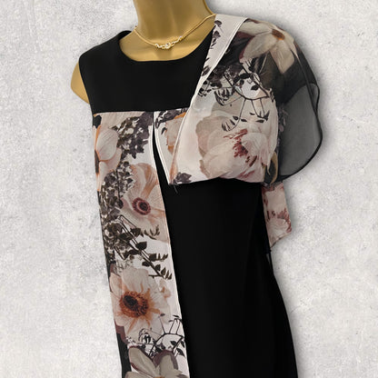 Frank Lyman Floral Chiffon Overlay Shift Dress, Black UK 12 US 8 EU 40 Timeless Fashions