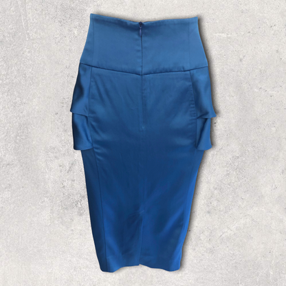 Reiss - Lucy - Turquoise Satin Peplum Pencil Skirt UK 10 US 6 EU 38 Timeless Fashions