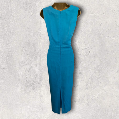 Tuzzi Long Turquoise Blue Linen & Organza Dress UK 10 Timeless Fashions