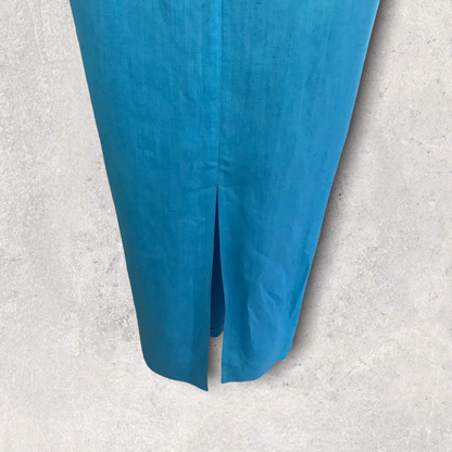 Tuzzi Long Turquoise Blue Linen & Organza Dress UK 10 Timeless Fashions