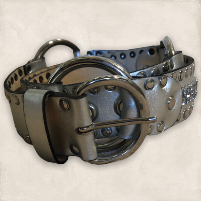 Roccobarocco Jeans Womens Vintage Silver Leather Studded Belt Size M Timeless Fashions