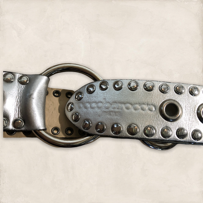 Roccobarocco Jeans Womens Vintage Silver Leather Studded Belt Size M Timeless Fashions
