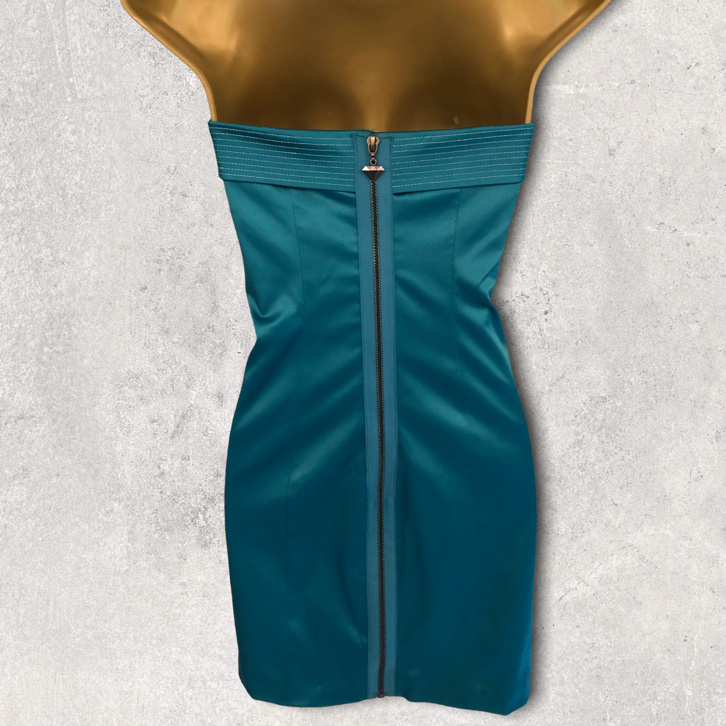 Forever Unique Aqua Satin Bodycon Sleeveless Mini Dress UK 12 US 8 EU 40 Timeless Fashions