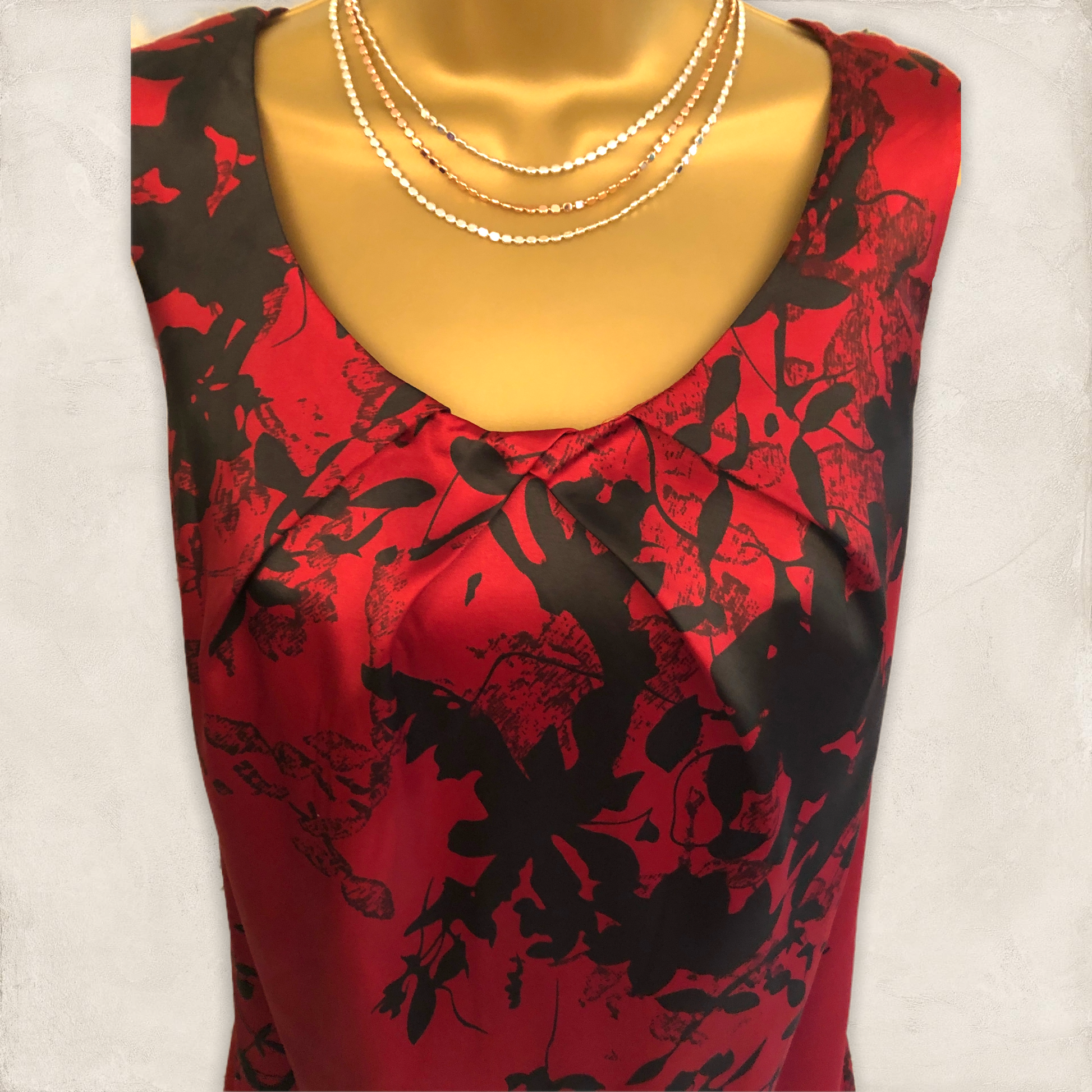 Pomodoro Red & Black Floral Silky Dress UK 14 US 10 EU 42 Timeless Fashions