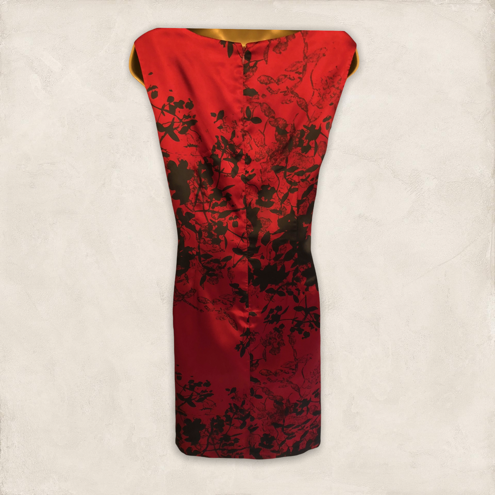 Pomodoro Red & Black Floral Silky Dress UK 14 US 10 EU 42 Timeless Fashions