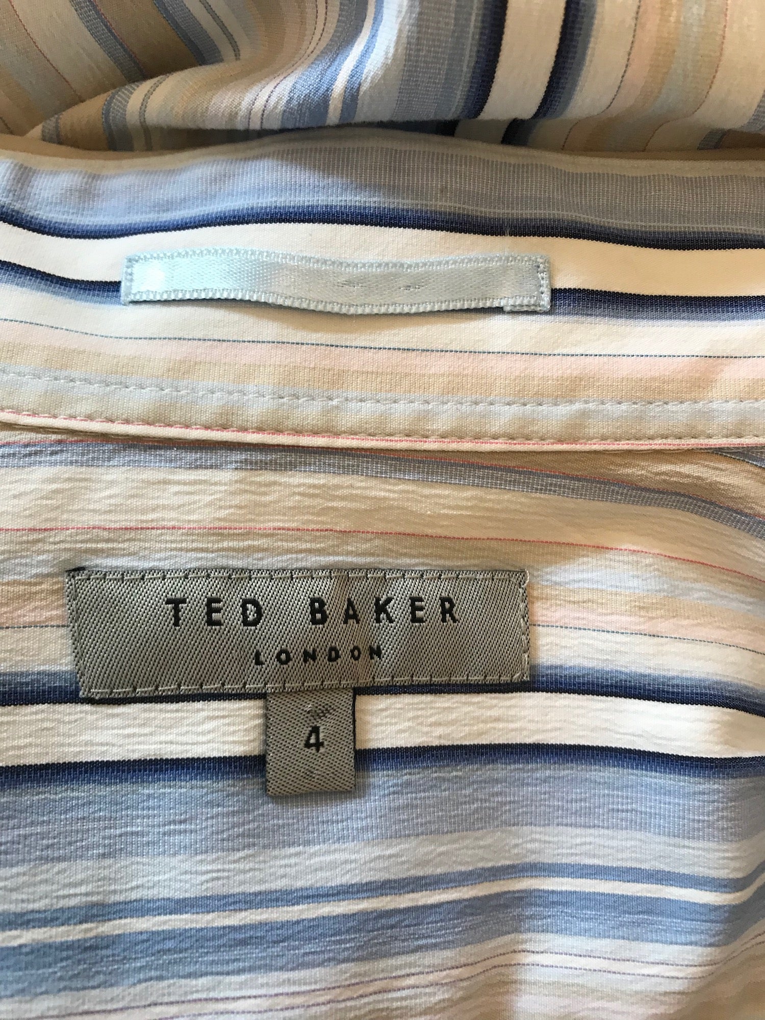 Ted Baker Mens Blue & White Stripe Cotton Shirt Size 4 L UK 40 EU 50 Timeless Fashions